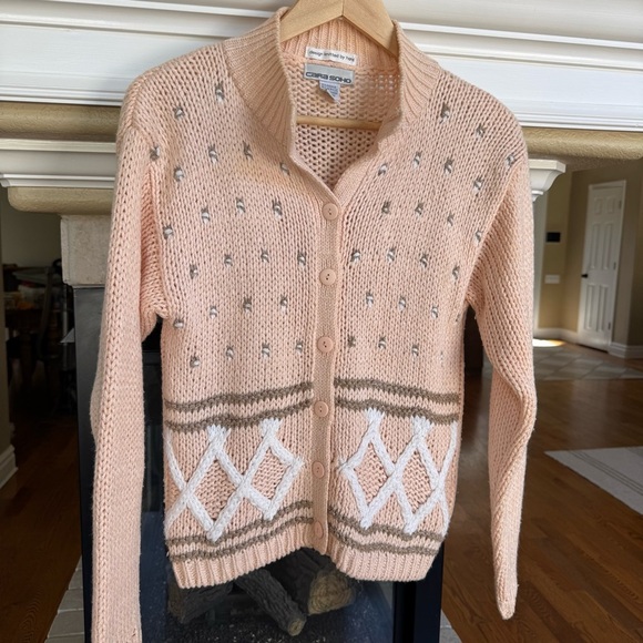 Vintage Hand Knit Grandma Cottagecore Cardigan Fishermans Sweater Small - Picture 3 of 6